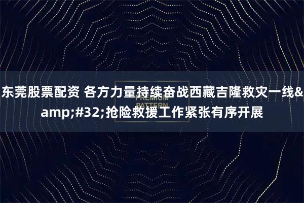 东莞股票配资 各方力量持续奋战西藏吉隆救灾一线 抢险救援工作紧张有序开展